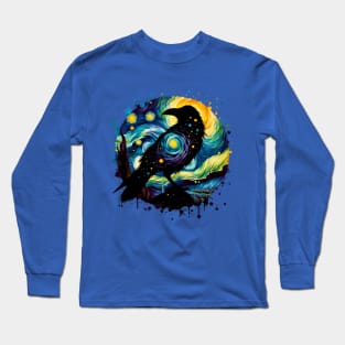 Crow in Starry Night Style Van Gogh Painting Raven Lover, black crows, raven, corvid, books, magic Long Sleeve T-Shirt